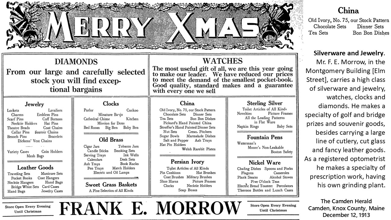 Frank E. Morrow jeweler, Camden. Old Ivory 75, their stock pattern