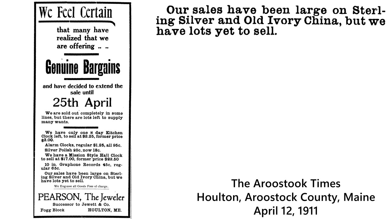 Pearson, The Jeweler still has lots of Old Ivory to sell